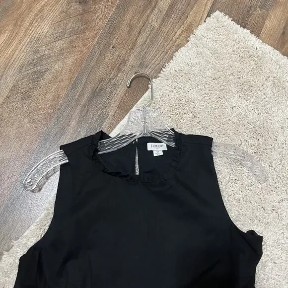 J.crew Size 0 Black Ruffled Neckline Tiered Sleeveless Keyhole Poplin Midi Dress - Picture 2 of 6